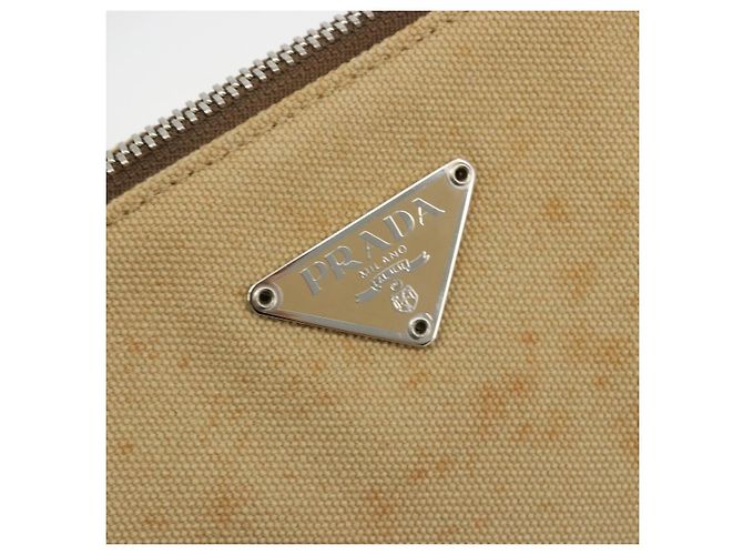 PRADA Tote Bag Canvas Beige Silber Auth bs35583 - Ansicht 9