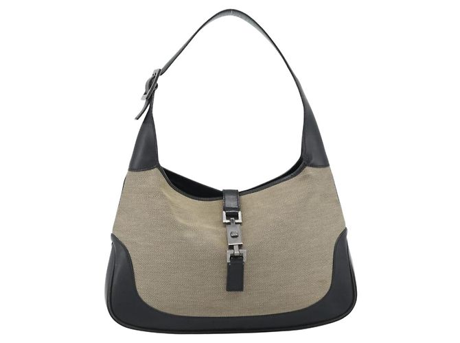 Bolso de Hombro GUCCI Jackie Lona Beige Plata 00963 Auth 185102V - vista 2
