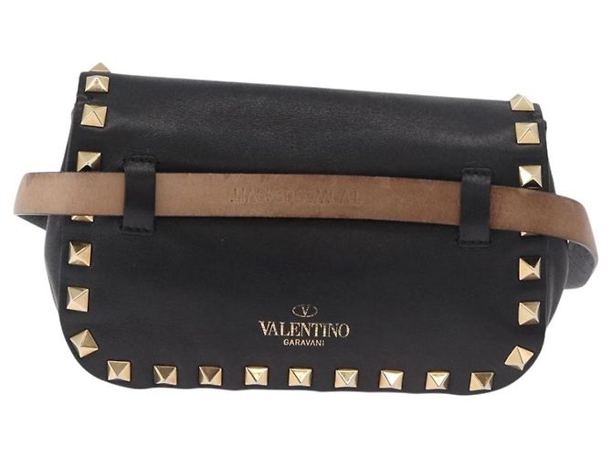 VALENTINO Marsupio con borchie in pelle nero e oro Auth BA13324A D'oro - vista 2