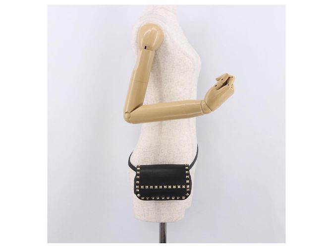 VALENTINO Marsupio con borchie in pelle nero e oro Auth BA13324A D'oro - vista 21