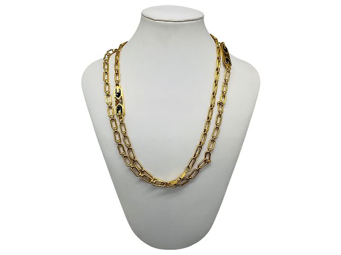 Collana Sautoir Givenchy Vintage con logo GG in smalto nero / marrone e catena dorata D'oro - vista 2