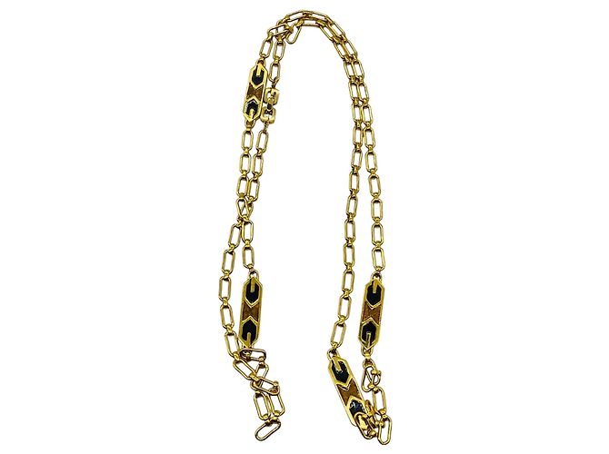Collana Sautoir Givenchy Vintage con logo GG in smalto nero / marrone e catena dorata D'oro - vista 3