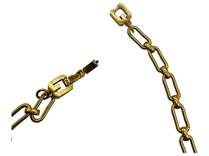 Collana Sautoir Givenchy Vintage con logo GG in smalto nero / marrone e catena dorata D'oro - vista 4