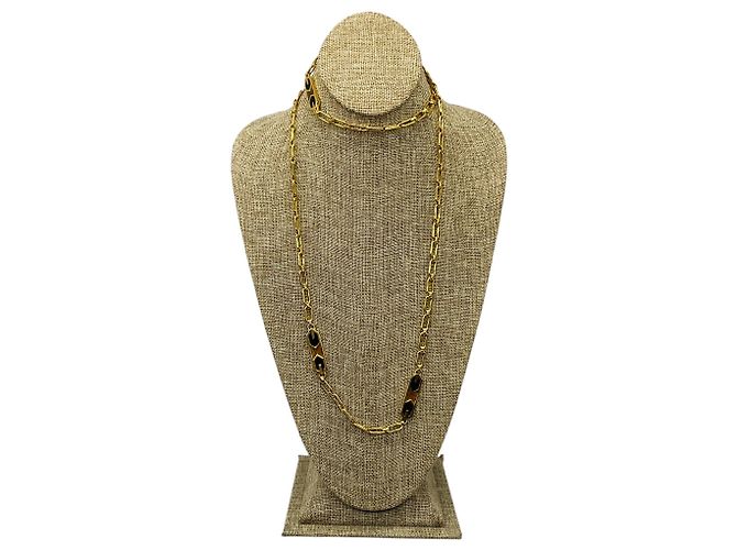 Collana Sautoir Givenchy Vintage con logo GG in smalto nero / marrone e catena dorata D'oro - vista 5