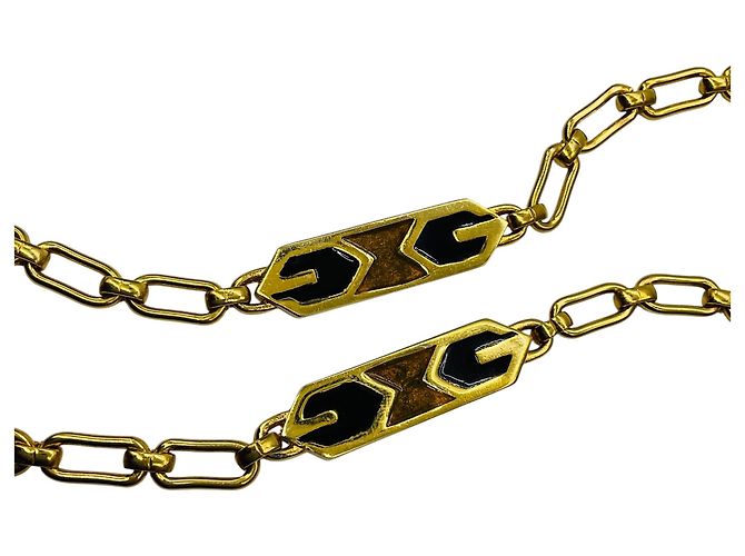 Collana Sautoir Givenchy Vintage con logo GG in smalto nero / marrone e catena dorata D'oro - vista 7