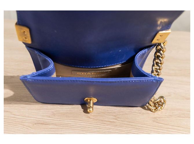 Chanel Boy Mini Borsa Pelle Blu - vista 2