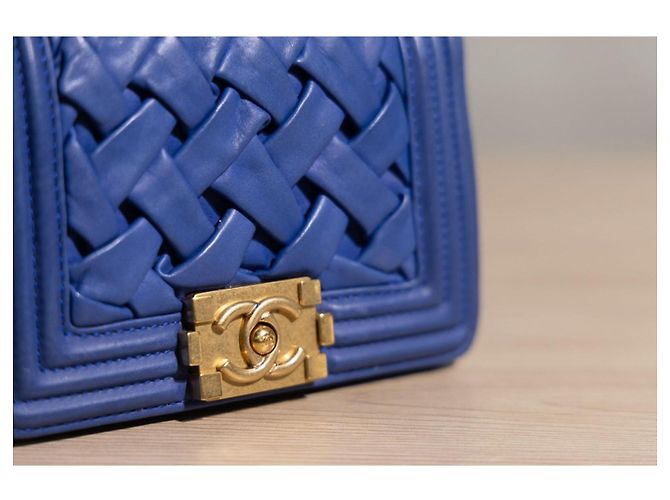 Chanel Boy Mini Borsa Pelle Blu - vista 3