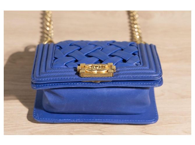 Chanel Boy Mini Borsa Pelle Blu - vista 4