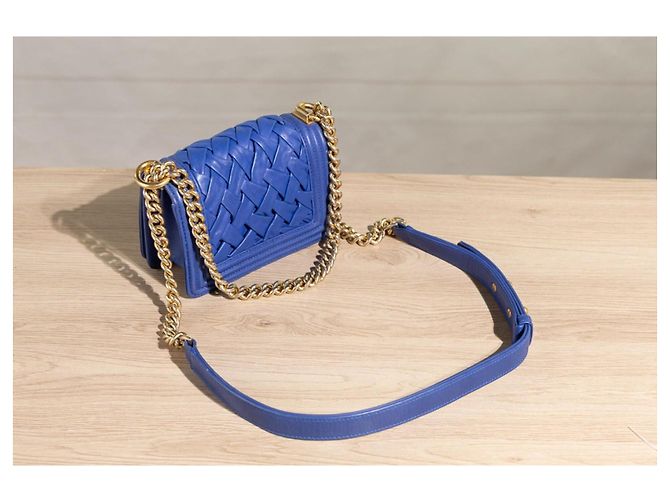 Chanel Boy Mini Borsa Pelle Blu - vista 5