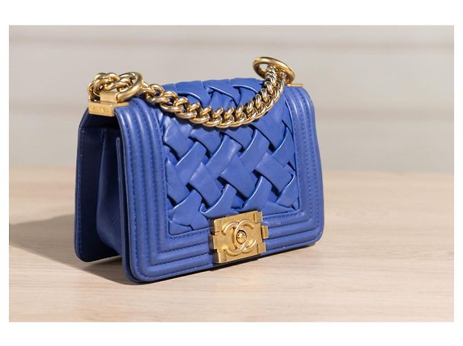 Chanel Boy Mini Borsa Pelle Blu - vista 6