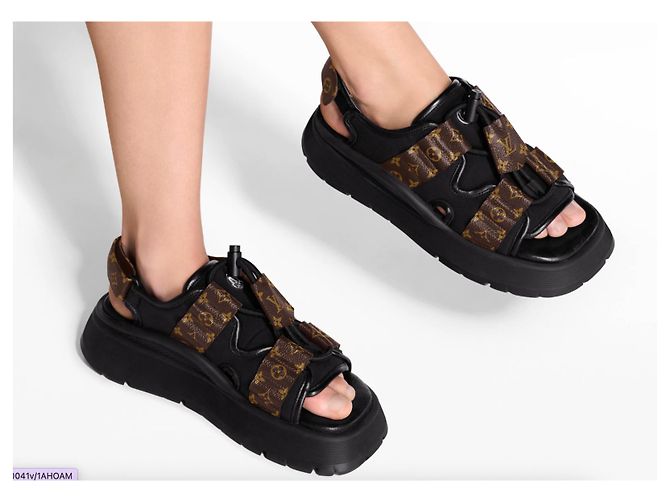 LOUIS VUITTON Sandali Chameleon comfort 39 NUOVI Marrone Nero Monogramma - vista 4