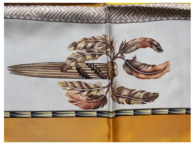 Hermès "Brésil" Sciarpa in seta 90x90 Marrone Bianco Rosso Verde Giallo - vista 10