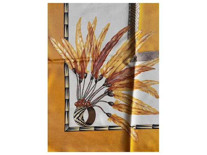 Hermès "Brésil" Sciarpa in seta 90x90 Marrone Bianco Rosso Verde Giallo - vista 2