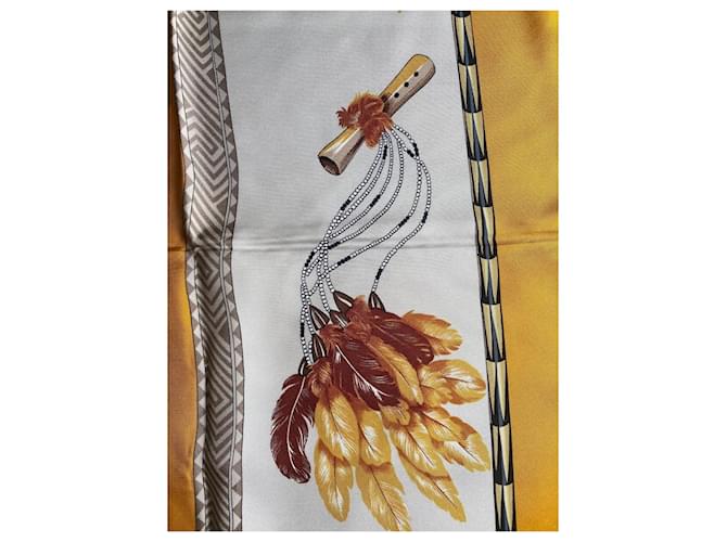Hermès "Brésil" Sciarpa in seta 90x90 Marrone Bianco Rosso Verde Giallo - vista 5