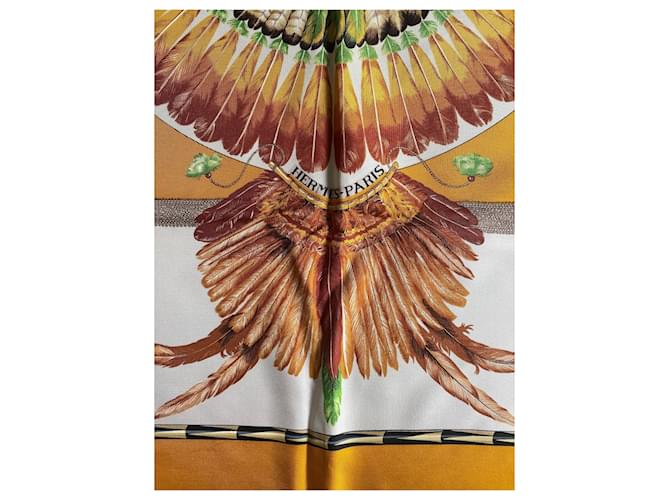 Hermès "Brésil" Sciarpa in seta 90x90 Marrone Bianco Rosso Verde Giallo - vista 7