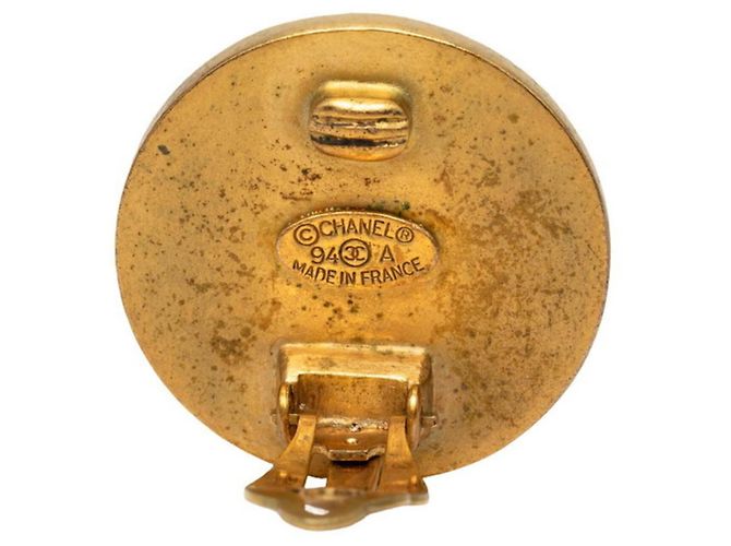 Orecchini tondi vintage Chanel Coco Mark Nero D'oro - vista 3