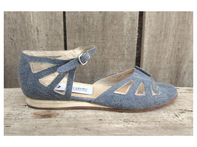 Autre Marque Sandali in denim blu e pelle con intagli - vista 4