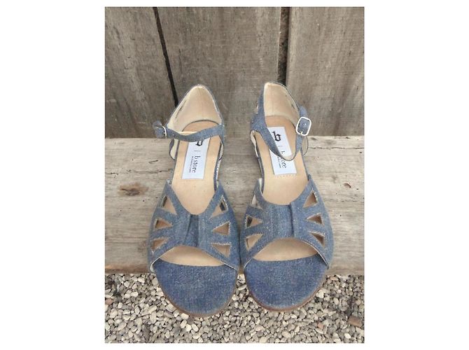 Autre Marque Sandali in denim blu e pelle con intagli - vista 6