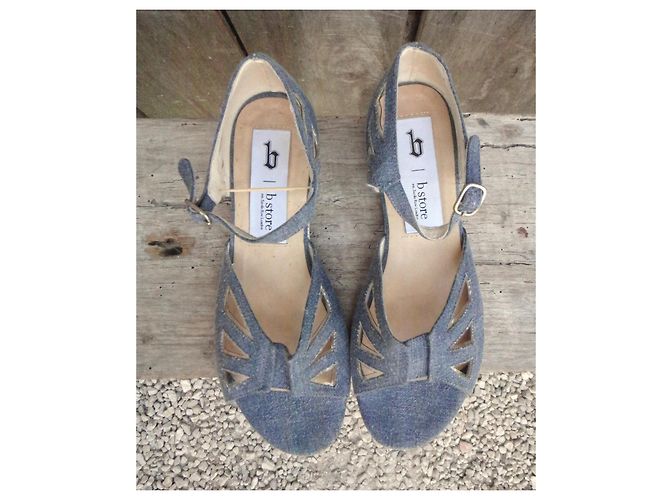 Autre Marque Sandali in denim blu e pelle con intagli - vista 7