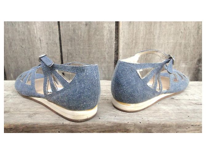 Autre Marque Sandali in denim blu e pelle con intagli - vista 8