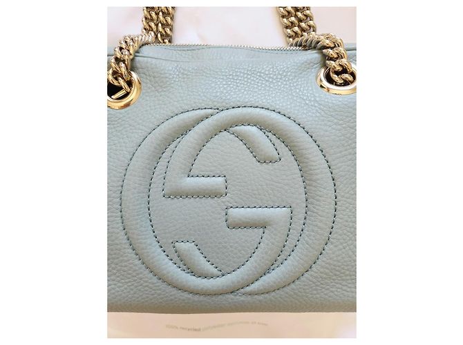 Gucci Soho Chain Borsa a Tracolla Pelle Blu Grigio Blu chiaro - vista 9