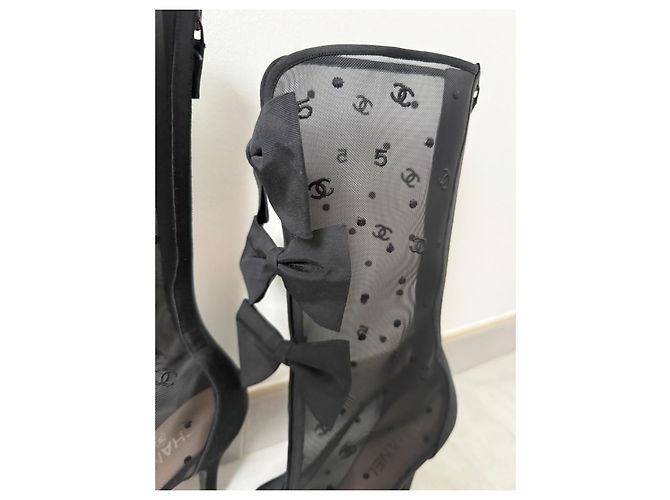 Botas Chanel de rede pretas com laços Preto - vista 3
