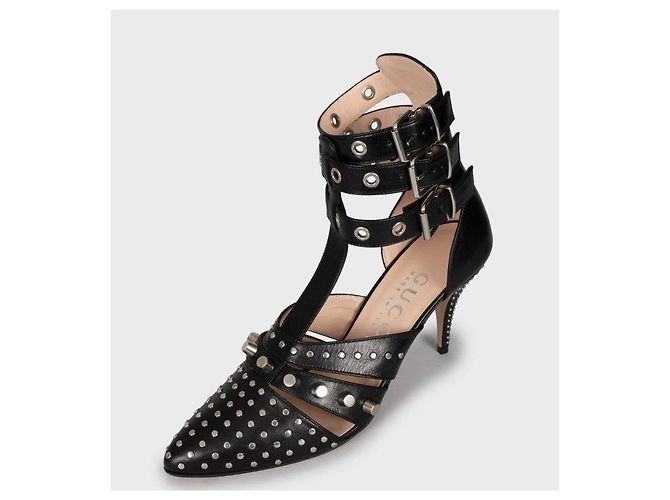 NWB Eleganti Gucci Sandali con zeppa in pelle nera con borchie Mis. 39 Usato - vista 3