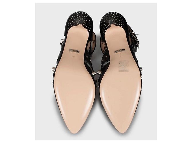 NWB Eleganti Gucci Sandali con zeppa in pelle nera con borchie Mis. 39 Usato - vista 5