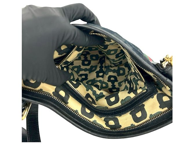 Borsa a tracolla Gucci Sherry Line GG Canvas Pattern Leather Nero Rosso Verde - vista 10
