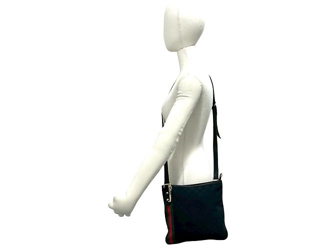 Borsa a tracolla Gucci Sherry Line GG Canvas Pattern Leather Nero Rosso Verde - vista 2