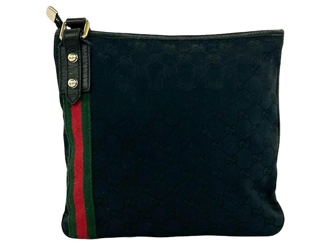 Borsa a tracolla Gucci Sherry Line GG Canvas Pattern Leather Nero Rosso Verde - vista 3