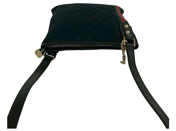 Borsa a tracolla Gucci Sherry Line GG Canvas Pattern Leather Nero Rosso Verde - vista 4