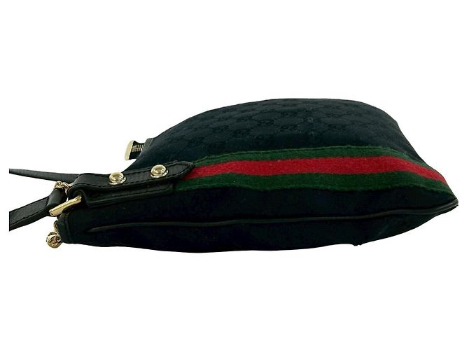 Borsa a tracolla Gucci Sherry Line GG Canvas Pattern Leather Nero Rosso Verde - vista 5