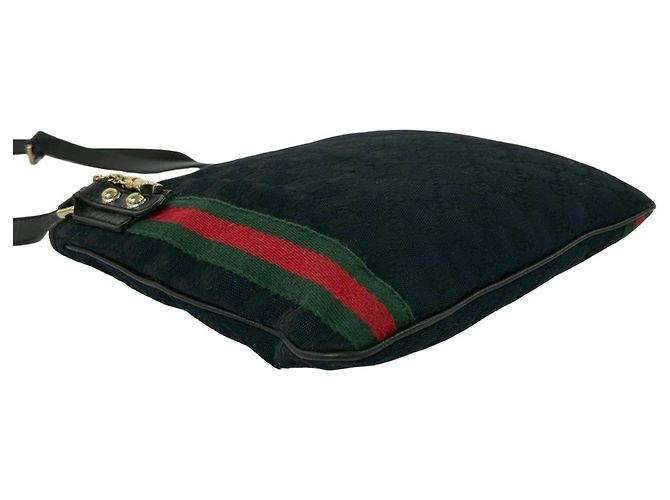 Borsa a tracolla Gucci Sherry Line GG Canvas Pattern Leather Nero Rosso Verde - vista 7
