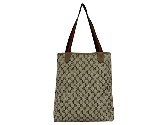 Borsa Tote Gucci Vintage Sherry Line GG Logo Marrone Rosso Verde - vista 3