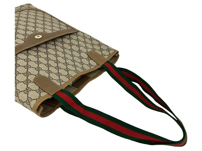 Borsa Tote Gucci Vintage Sherry Line GG Logo Marrone Rosso Verde - vista 4