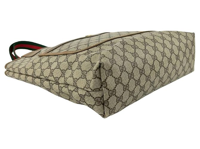Borsa Tote Gucci Vintage Sherry Line GG Logo Marrone Rosso Verde - vista 7