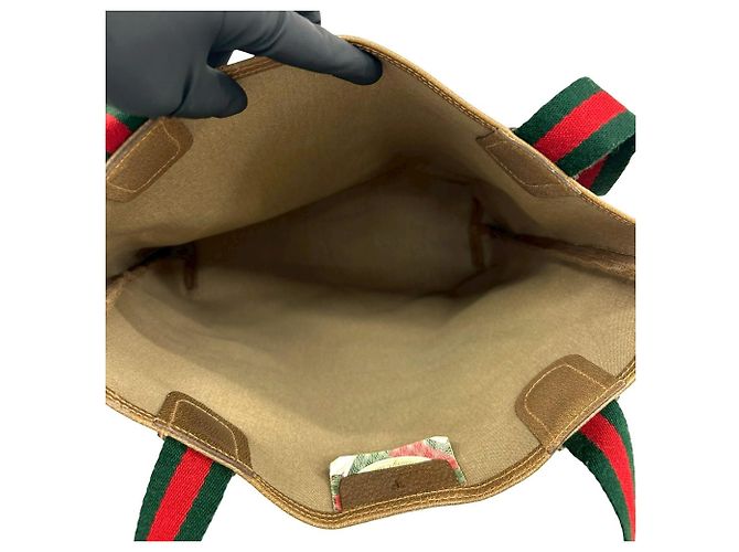 Borsa Tote Gucci Vintage Sherry Line GG Logo Marrone Rosso Verde - vista 9