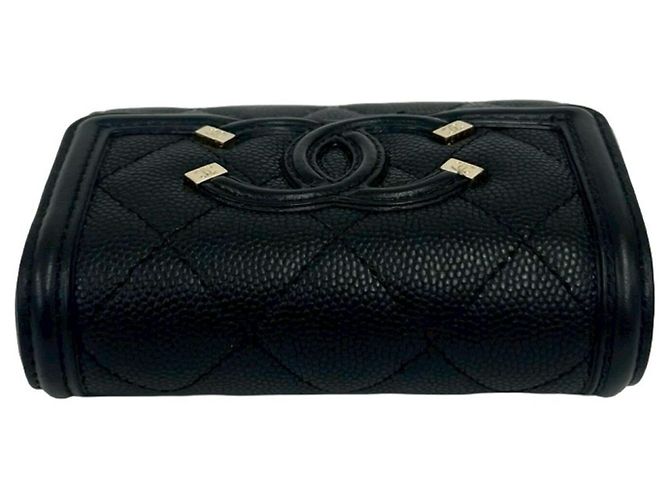 Cartera tríptico de piel caviar negro Chanel - vista 3