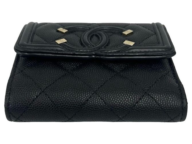 Cartera tríptico de piel caviar negro Chanel - vista 6
