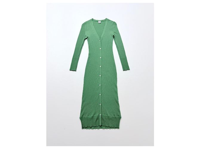 FTC Cashmere geripptes Midi-Kleid mit Knopfleiste - Grün - Ansicht 4