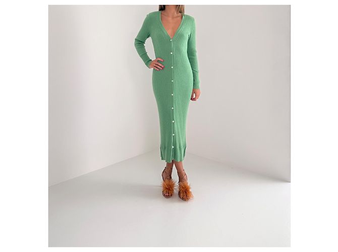 FTC Cashmere geripptes Midi-Kleid mit Knopfleiste - Grün - Ansicht 5