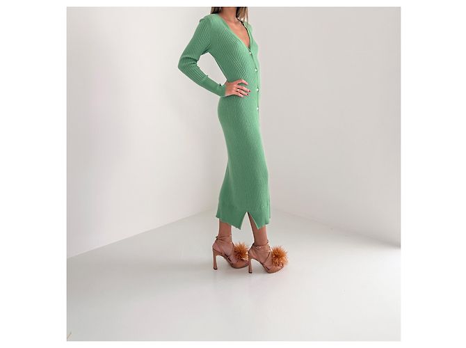 FTC Cashmere geripptes Midi-Kleid mit Knopfleiste - Grün - Ansicht 7