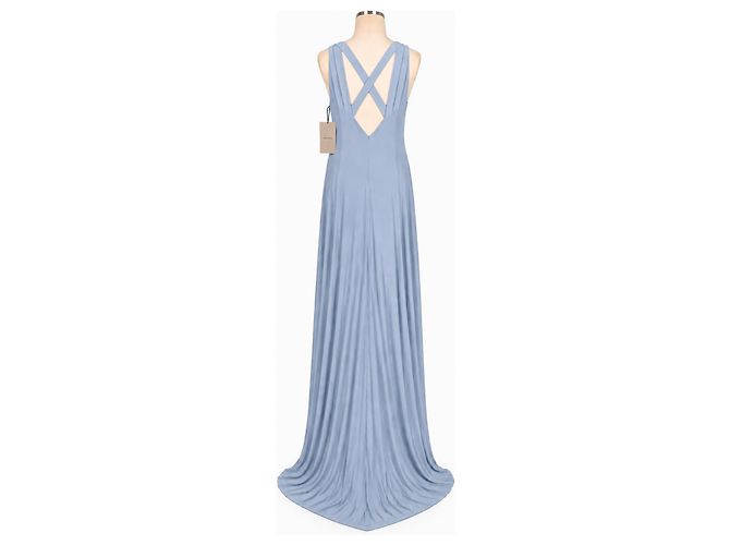 Vera Wang Pewter Abendkleid Maxi mit Schleppe Hellblau - Ansicht 3