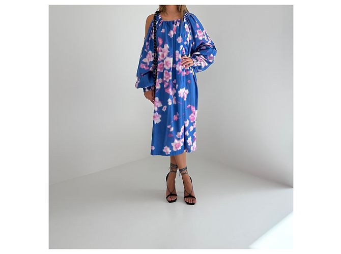 Dries Van Noten Cherry Blossom Kleid SS19 Runway Pink Blau - Ansicht 2
