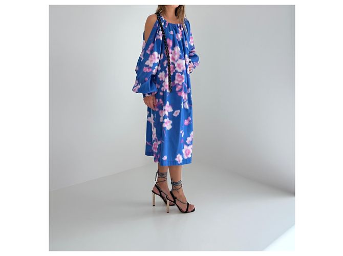 Dries Van Noten Cherry Blossom Kleid SS19 Runway Pink Blau - Ansicht 5