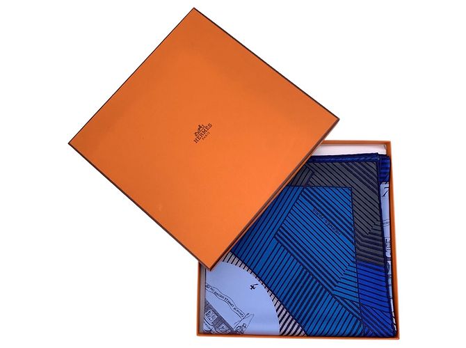 Foulard in seta vintage Hermès Jeu des Omnibus Remix 2018 Pagni Blue - vista 5