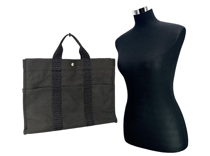 Hermès Borsa Tote Hermes Paris Grey Canvas Her Line Herline MM Yale Blu - vista 2