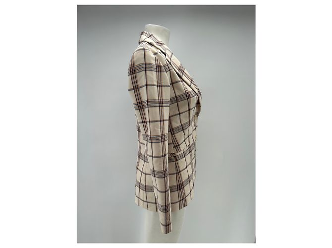 Maje Blazer tartan ecru blu navy arancione Beige - vista 3