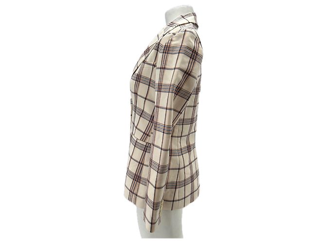 Maje Blazer tartan ecru blu navy arancione Beige - vista 4